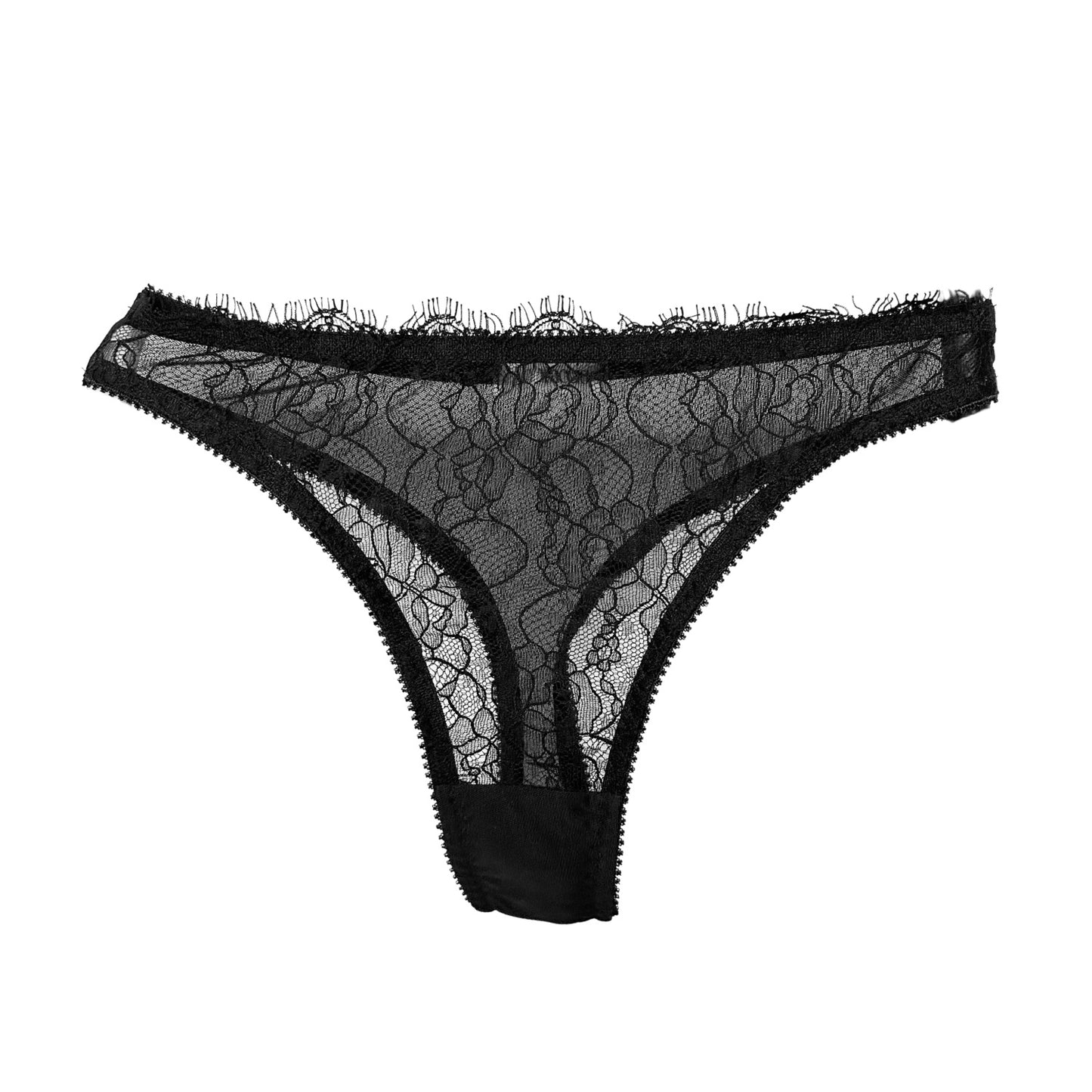 Sheer Lace Thong in Black