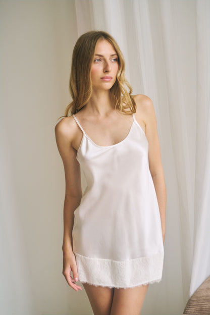 Short Silk Slip Dress in Ivory