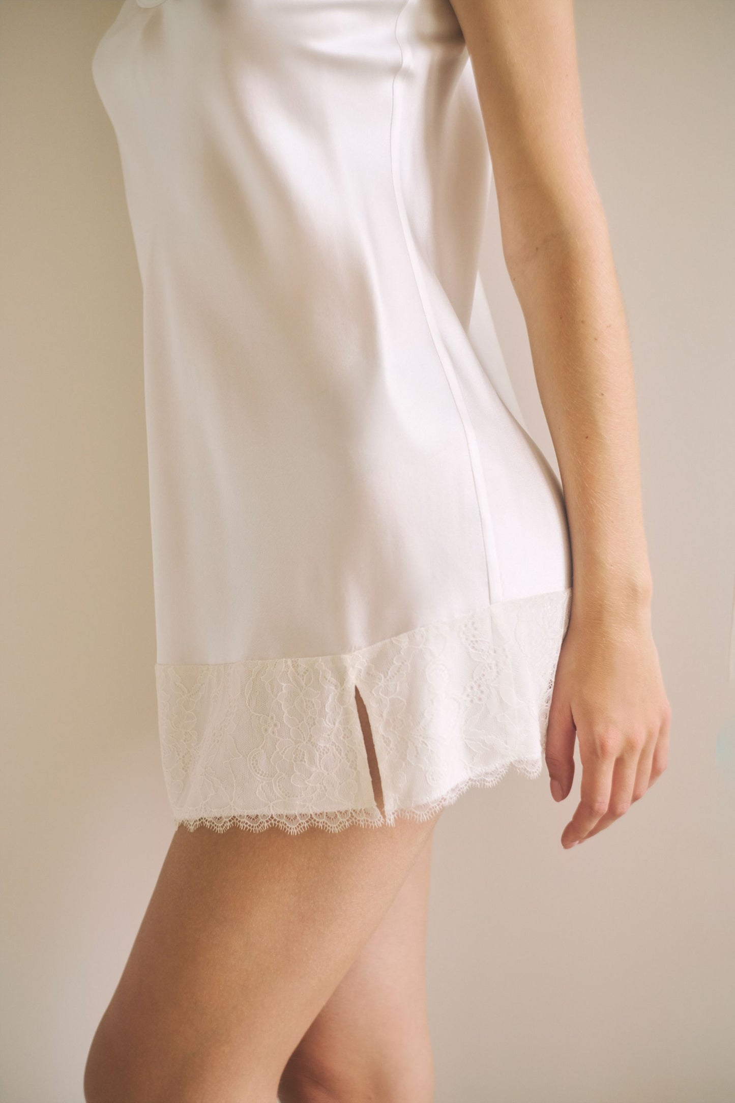 Short Silk Slip Dress in Ivory