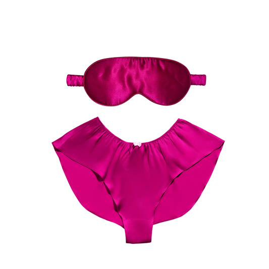 Ensemble culotte en soie et masque de sommeil rose vif